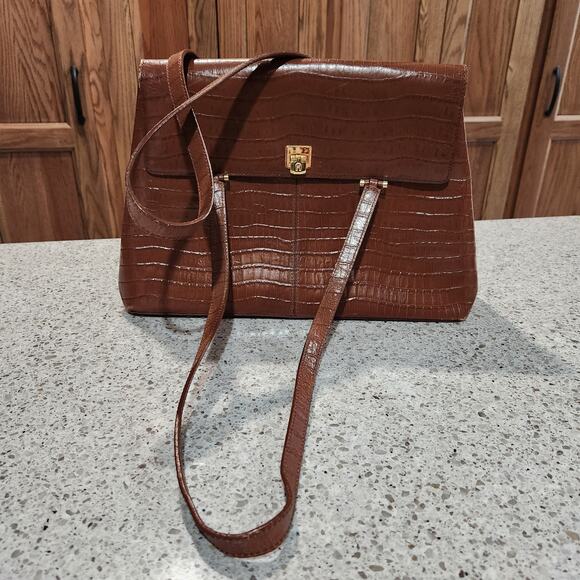 Vintage Etienne Aigner Croc Embossed Satchel Purse Bag - Picture 1 of 16